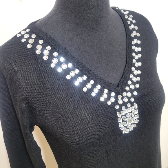 NEW! IMAN Jeweled Embellished "Touch of Cashmere" Sweater Tunic, Black - Picture 5 of 14